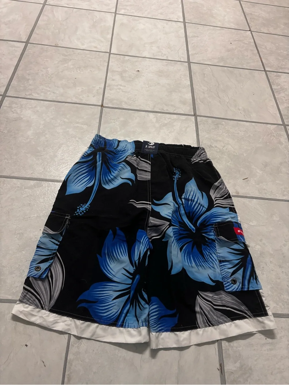 Men's Vintage B.Split Black & Blue Floral Swim Trunks size L